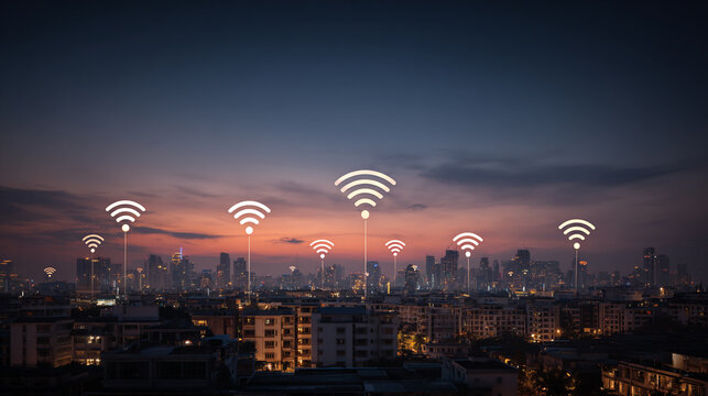wifi Smart digital Innovation city with connection network reciprocity over the city of future smart wireless digital city and social media networking systems