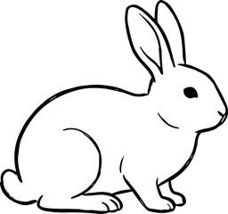 Obraz premium Cute white rabbit line drawing, simple cartoon animal illustration on white background
