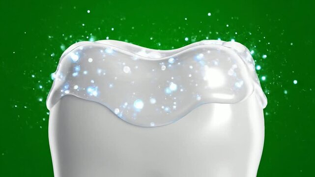 Dynamic Water Splashing Over A Pristine Tooth Isolated On A Vibrant Green Background For Dental Health And Hygiene Concepts