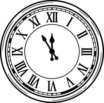 Vintage Roman Numeral Clock Face Close-Up, Almost Midnight