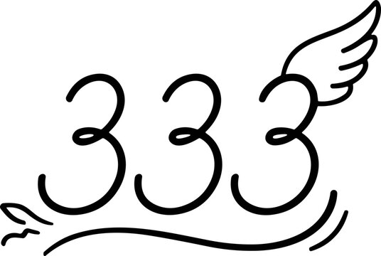 Angel Number 333 with Wings and Flowing Lines, Spiritual Symbol, Numerology
