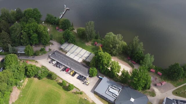 View over the Kriebstein Nature Reserve, featuring the Falkenhain Mittweida Campsite at the reservoir in Saxony, Germany.