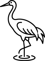 Fototapeta premium Elegant Crane Bird Silhouette Standing in Water Line Art