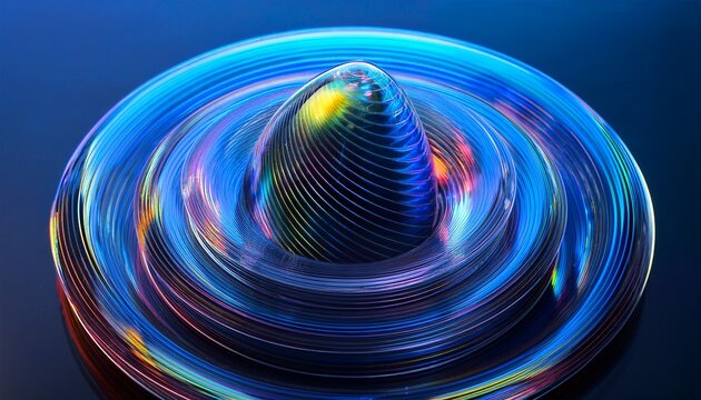Glassy Toroidal Shapes With Chromatic Aberration On A Blue Background