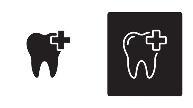 Dental Tooth Icons With Cross For Healthcare And Medical Concepts