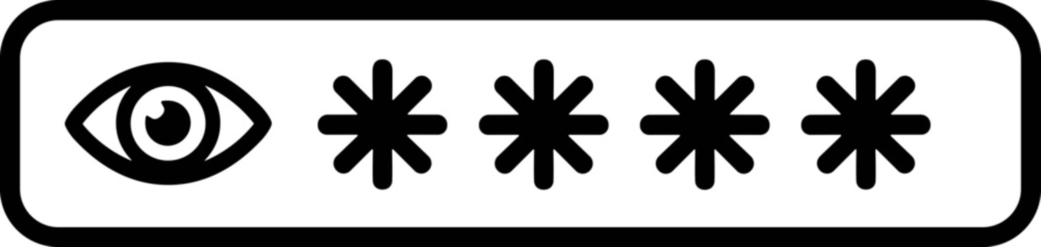 Eye icon and asterisks symbolizing password entry, security, and privacy
