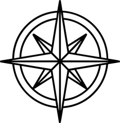 Fototapeta premium Minimalist black and white compass rose symbol, navigational star icon, simple design