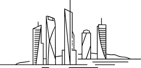 Modern city skyline illustration, minimalist line art, contemporary architecture, urban landscape © Brian