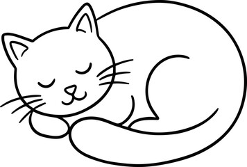 Cute sleeping cat, simple line art drawing, black and white illustration for coloring or design © Brian