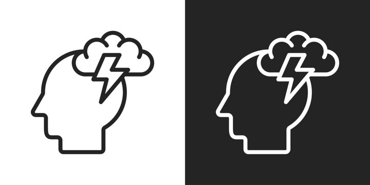 Brainstorming Icon In Black And White Line Style