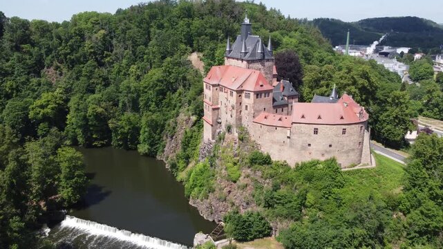 View of Kriebstein Castle or Burg Kriebstein in the Saxony, Germany 4k