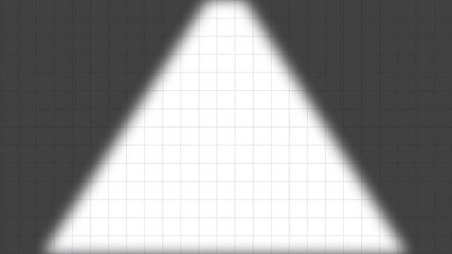Dark grey grid line animation with spotlight cone opening from top center and reveal bright copy space on white background. 4K animated for highlight, background, presentations, and motion graphics.