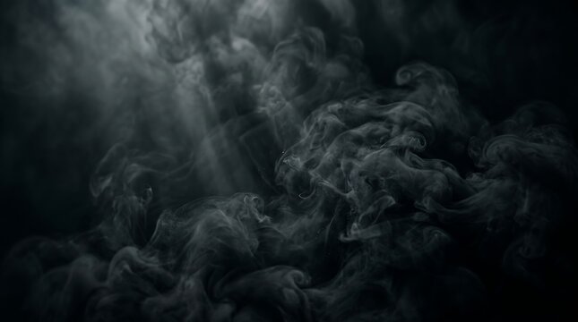 Dark Cinematic Smoke and Fog Effect Mysterious Vapors Against a Black Background, Creating an Atmospheric and Dramatic Scene