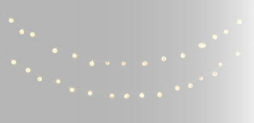 Obraz premium String lights set on grey background, yellow Christmas glowing garlands