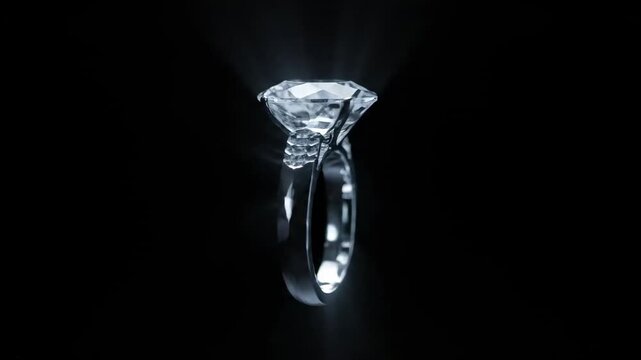 Elegant close-up of a diamond ring, shimmering against a black background
