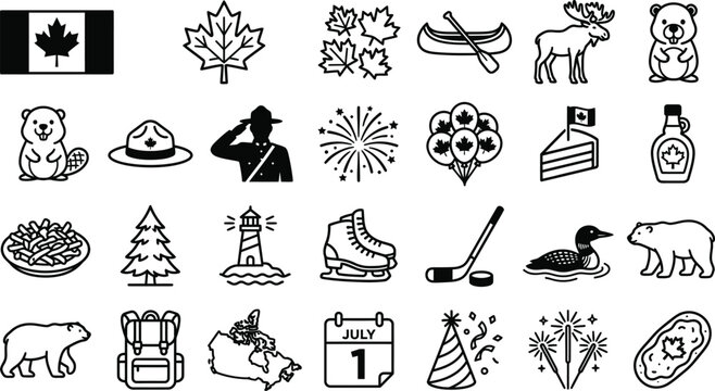Canada Day  Culture Line Icon Set for Canada Day Travel Symbols and Elements