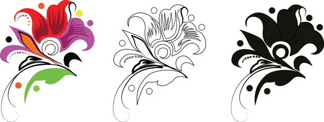 Fototapeta premium Abstract Floral Flower Ornament with Tribal Swirl Decorative Design Vector Illustration