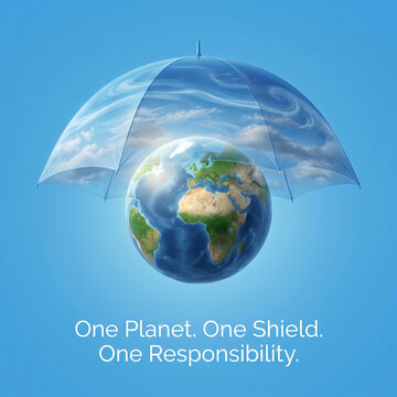 Earth Protected by Ozone Shield Umbrella &ndash; Global Environmental Responsibility Concept