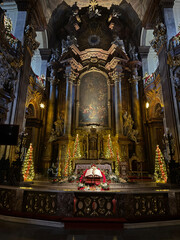 Fototapeta premium Baroque altar of the Parish of the Most Holy Name of Jesus in Wroclaw Poland decorated for Christmas
