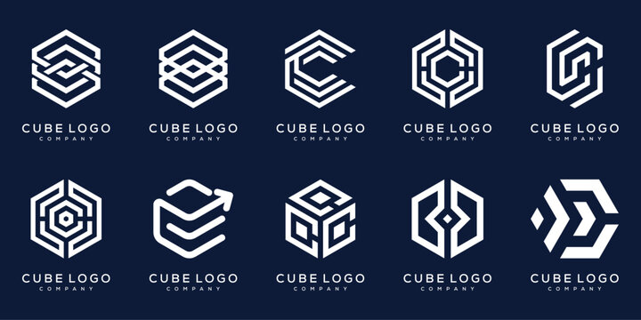 Set of collection initial letter C hexagon cube box for business, real estate, construction and technology logo design