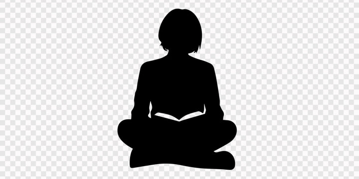 Student reading book vector silhouette illustration person studying hard in dark line art, Student reading book vector silhouette illustration person studying hard in dark line art. woman reading pro.