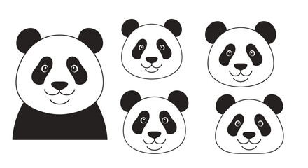 Fototapeta premium Set of cute panda bear head illustrations showing various facial expressions and sizes on a clean white background for children designs.