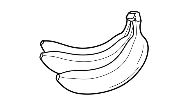 Three bananas in a bunch depicted in a simple black and white line art drawing style on a clean white background.