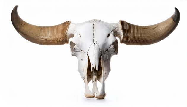 White Bull Skull With Horns Animal Bone Structure Isolated On White Generative Ai