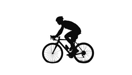 Fototapeta premium Cyclist silhouette pedals a bicycle on a clear white background to represent modern active exercise.