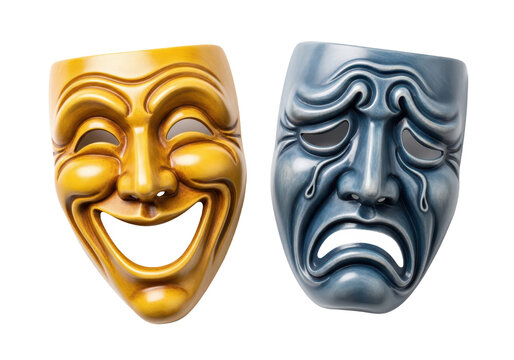 Theatrical comedy and tragedy masks isolated on transparent background