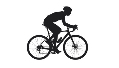 Naklejka premium Cyclist silhouette rides a performance bicycle with advanced disc brakes against a clean white backdrop.