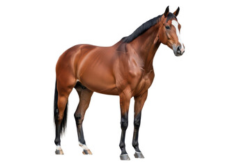 Naklejka premium Full body portrait of a brown horse standing isolated on transparent background