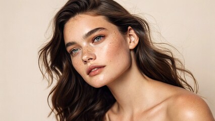 Fototapeta premium Natural Beauty Portrait of Woman with Glowing Skin and Minimal Makeup