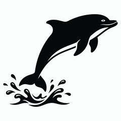 Naklejka premium vector style Silhouette Dolphins Jumping Over Ocean Waves