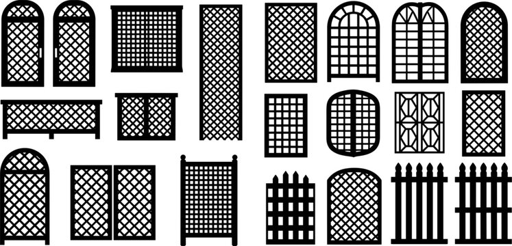 Collection of Decorative Garden Trellis and Fence Silhouettes illustration