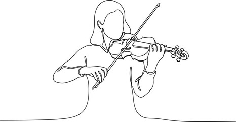 Fototapeta premium Continuous line drawing of a woman playing the violin, minimalist art, elegant music concept