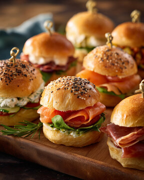 Gourmet Panini da Buffet Mini Sandwiches on Rustic Wooden Platter