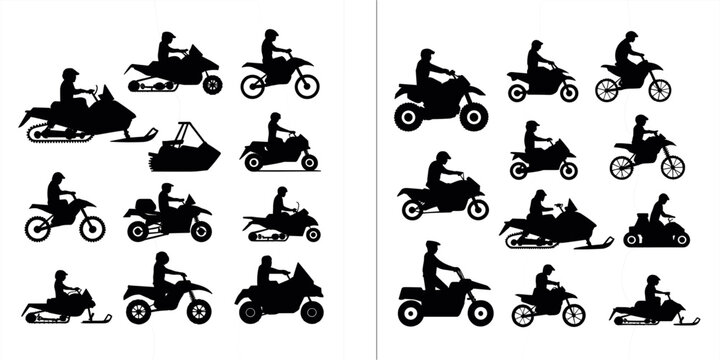 Silhouettes of snowmobiles motorcycles and ATVs on white background illustration untitled