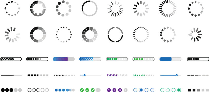 Progress Bar and Loading Spinner Icon Set &ndash; UI Web Preloader Vectors