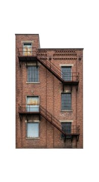 Exterior View of a Red Brick Building with a Black Metal Fire Escape.