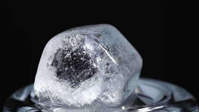 Macro Timelapse of Melting Ice Cube Revealing Frozen Blueberry