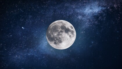 Fototapeta premium A Detailed Bright Full Moon Dominates The Dark Starry Expanse Of Deep Space