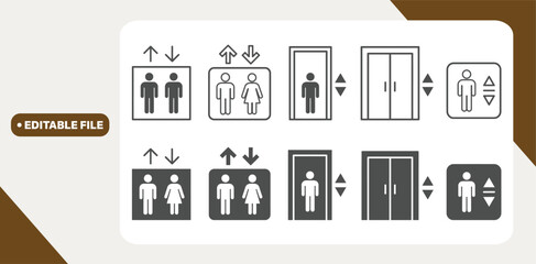 Elevator sign. Elevator, lift icon set. Vector graphic illustration. Suitable for website design, logo, app, template, and ui.  © Kingko