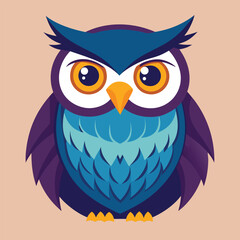 Fototapeta premium Cartoon Owl With Big Eyes and Bright Plumage Against a Soft Peach Background