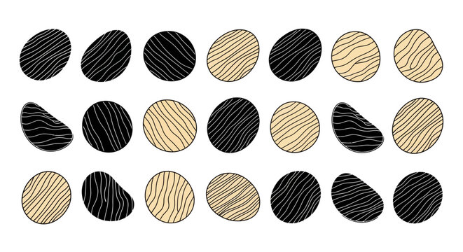 Abstract organic shapes with a wood grain texture, isolated on a white background, representing natural elements and design concepts