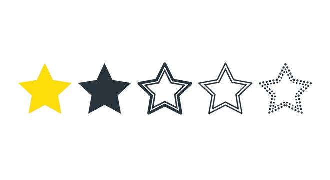 Vector illustration depicting a one-star customer feedback rating system with various star icons for reviews and quality assessment interface