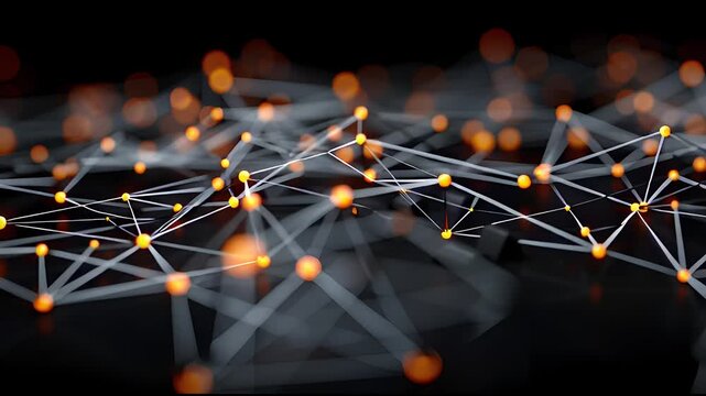 Global Logistics Plexus Network with Connected Lines and Glowing Amber Spheres