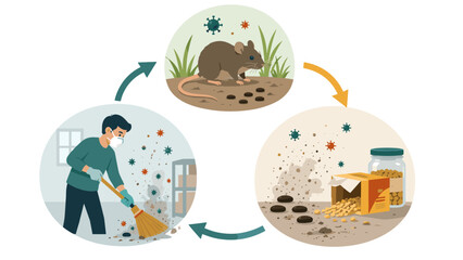 Fototapeta premium Rodent Contamination Airborne Dust and Human Exposure Risk Transmission Cycle Infographic
