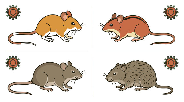 Wild Rodent Species Virus Vectors Deer Mouse Field Mouse Rat Cotton Mouse Illustration Set