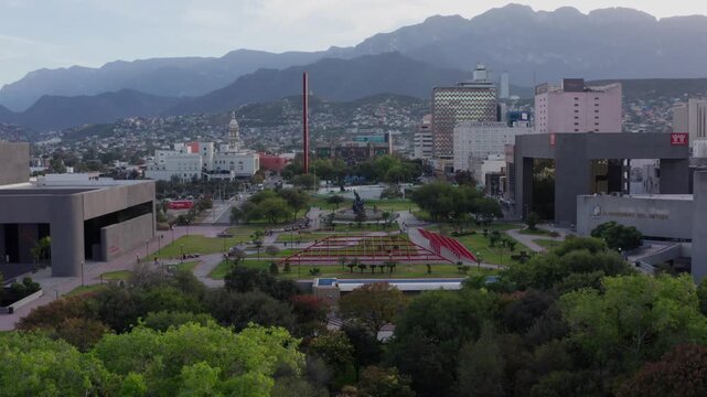 Monterrey Mexico Cityscape Macroplaza Park World Cup Host City Drone View Huasteca El barrio antiguo